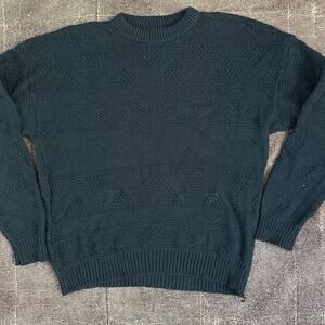 Men's Vintage 90's Old Glory USA Navy Blue Knit Geometric Crewneck Sweater Sz XL